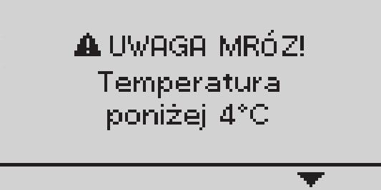 Ostrzeżenie przed mrozem Temperatura w pompie była lub jest poniżej 4 C. Wyłączyć pompę (Patrz 7. Unieruchomienie).