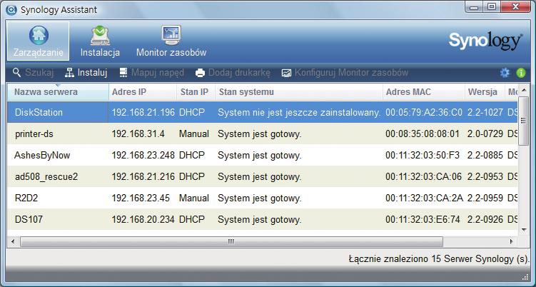 2 Po uruchomieniu programu Synology Assistant kliknij dwukrotnie