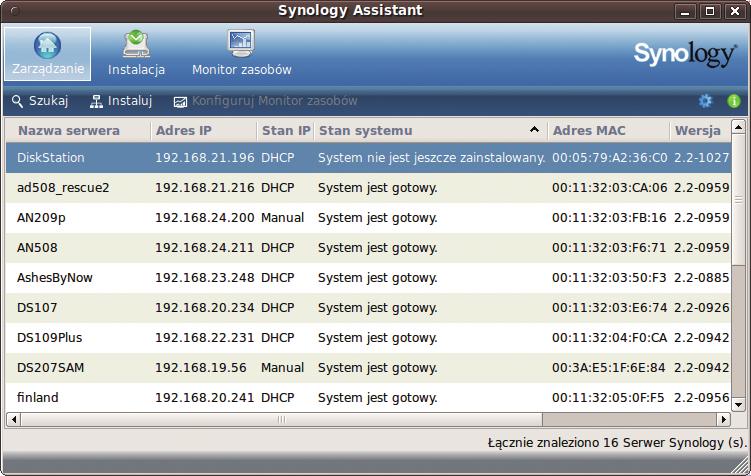 Instalacja oprogramowania systemowego na stacji DS1010+ 1 Po uruchomieniu programu