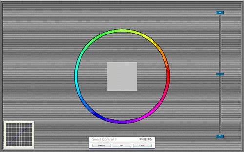 Przycisk Show Me (Pokaż) umożliwia rozpoczęcie samouczka kalibrowania kolorów. Przycisk Start umożliwia rozpoczęcie 6-krokowej sekwencji kalibrowania kolorów.