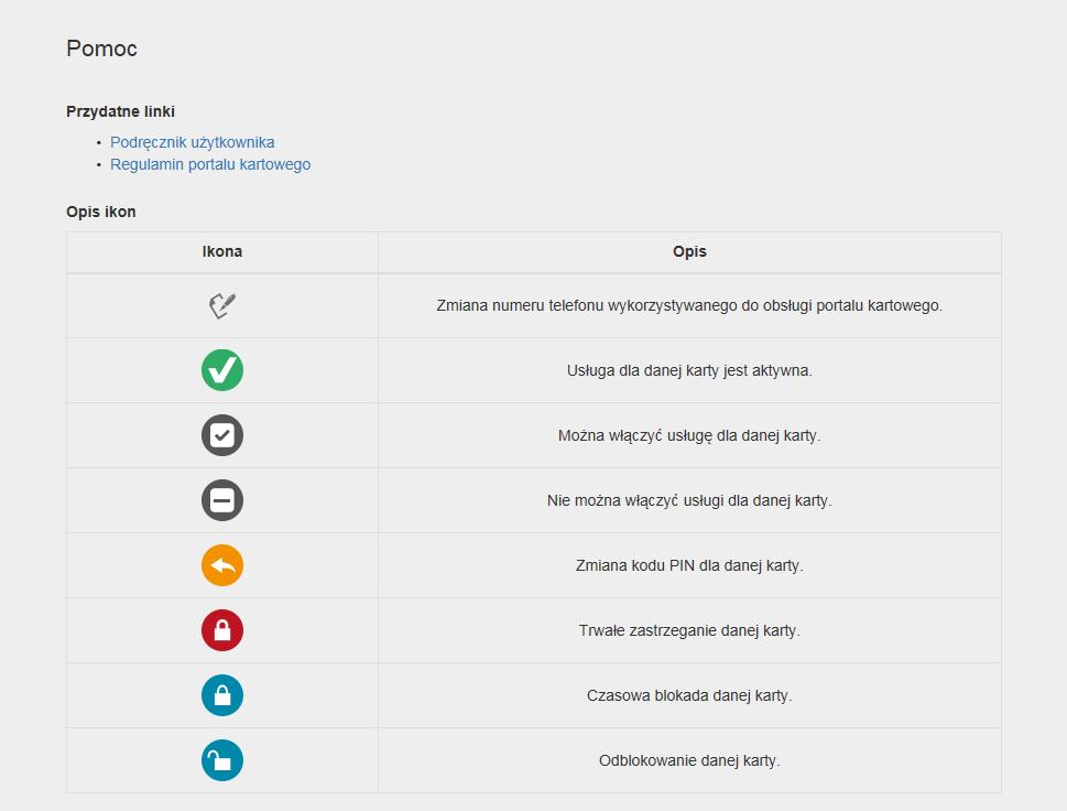 44 9. Korzystanie z zakładki Pomoc W menu Pomoc masz dostęp do opisów statusów ikon prezentowanych w zakładce Moje karty (Rysunek 72). Rysunek 72 10.