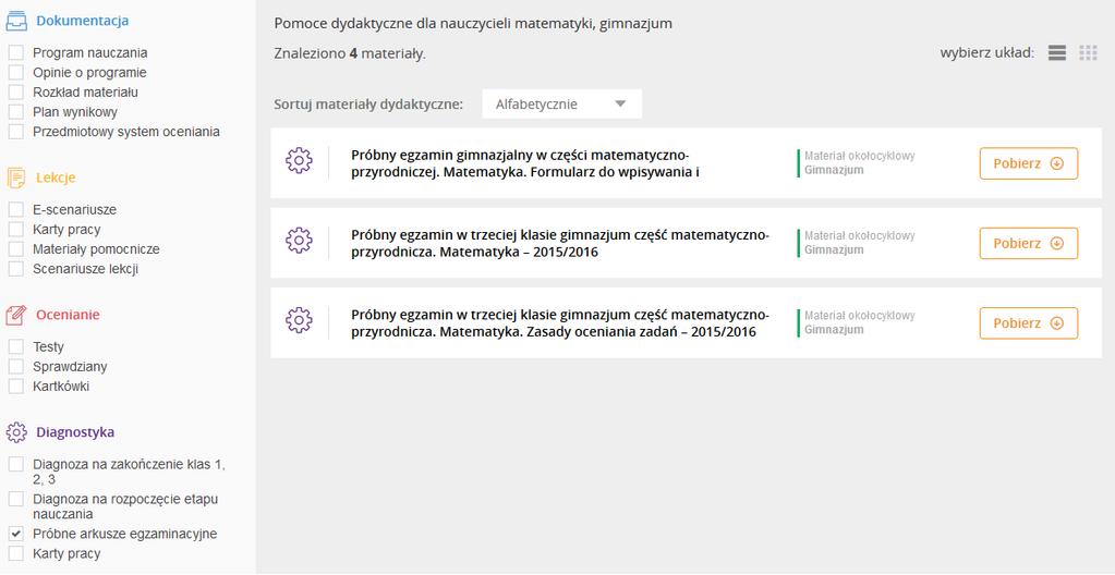 2. Filtrujemy zasoby, w kategorii Diagnostyka zaznaczając checkbox Diagnoza na