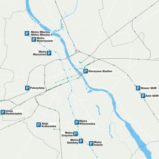 Rysunek 42. Parkingi P+R na terenie Warszawy Źródło: www.ztm.waw.