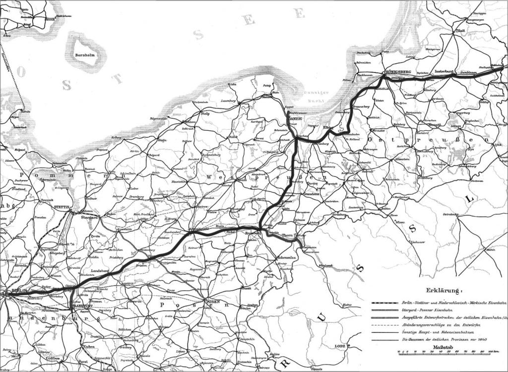 90 Jan Musekamp Linie Kolei Wschodniej ok. 1911 r. Zaznaczono trasę główną z lat 1867-1872 o długości 625 km Die Strecken der Ostbahn um 1911.