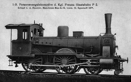 Parowóz pociągu osobowego Królewskiej Pruskiej Kolei Państwowej, zbudowany przez Hannov. Maschinen-Bau-A.G. vorm. G. Egestorff 1879 Personenzugslokomotive d. Kgl. Preuss. Staatsbahn, erbaut v. d. Hannov. Maschinen- -Bau-A.