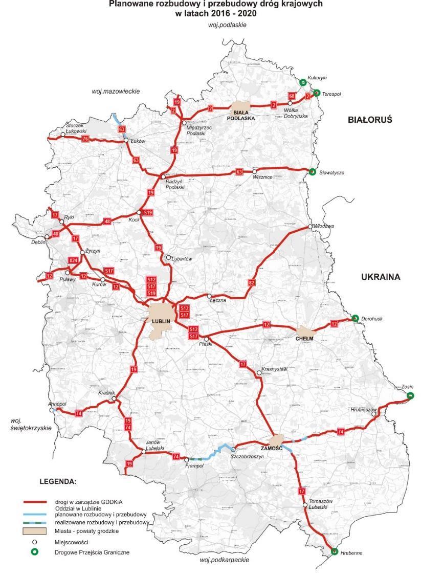 Remonty i przebudowy: lata 2016-2020 1 Rozbudowa DK17 na odc. gr. m. Zamość Łabunie długość odcinka: 5,5 km lata realizacji robót: 2018-2019 2 3 Rozbudowa DK74 na odc.