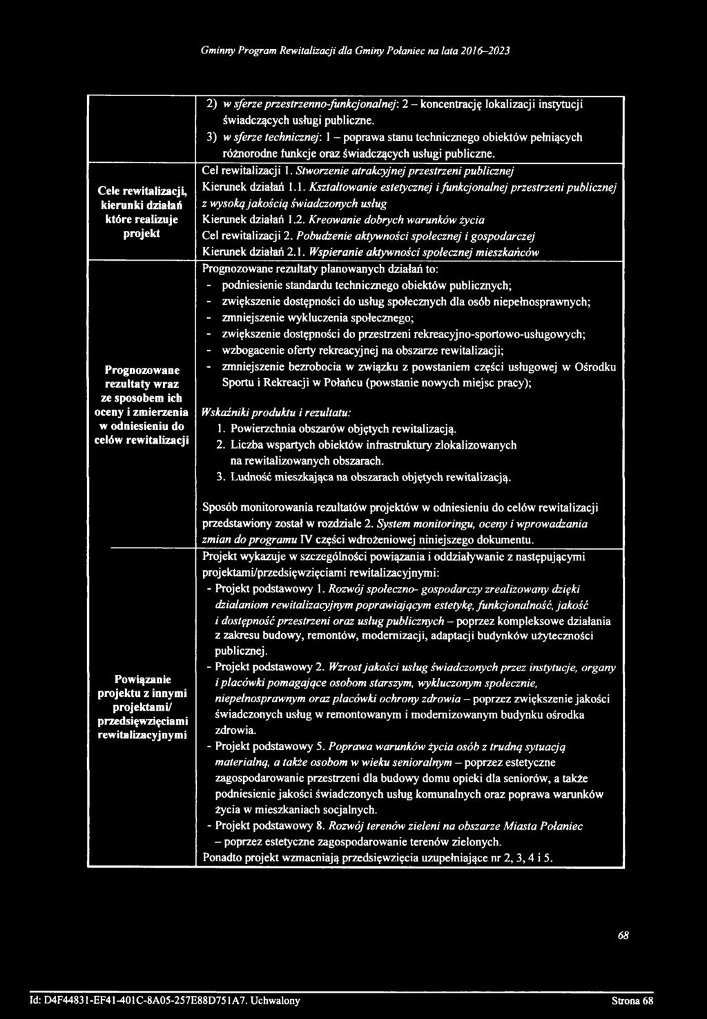 1 - poprawa stanu technicznego obiektów pełniących różnorodne funkcje oraz świadczących usługi publiczne. Cel rewitalizacji 1. Stworzenie atrakcyjnej przestrzeni publicznej Kierunek działań 1.1. Kształtowanie estetycznej i funkcjonalnej przestrzeni publicznej z wysoką jakością świadczonych usług Kierunek działań 1.