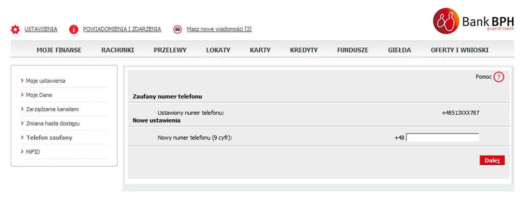 11 4. AUTORYZACJA OPERACJI W SYSTEMIE INTERNETOWYM Do zatwierdzania zleceń w Systemie służy KOD SMS, który jest wysyłany na ZAUFANY NUMER TELEFONU, ustanowiony podczas podpisywania Umowy wraz z