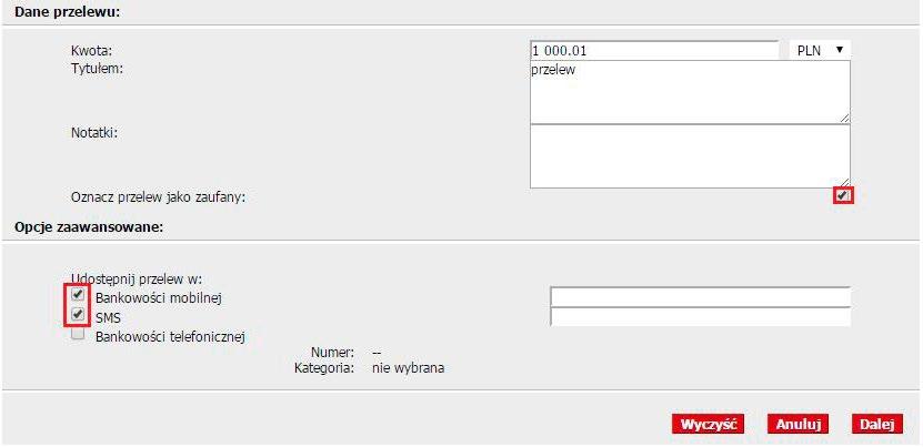21 Przelewy zdefiniowane w Systemie możesz udostępnić w kanale mobilnym oraz kanale SMS (oprócz przelewów do ZUS).
