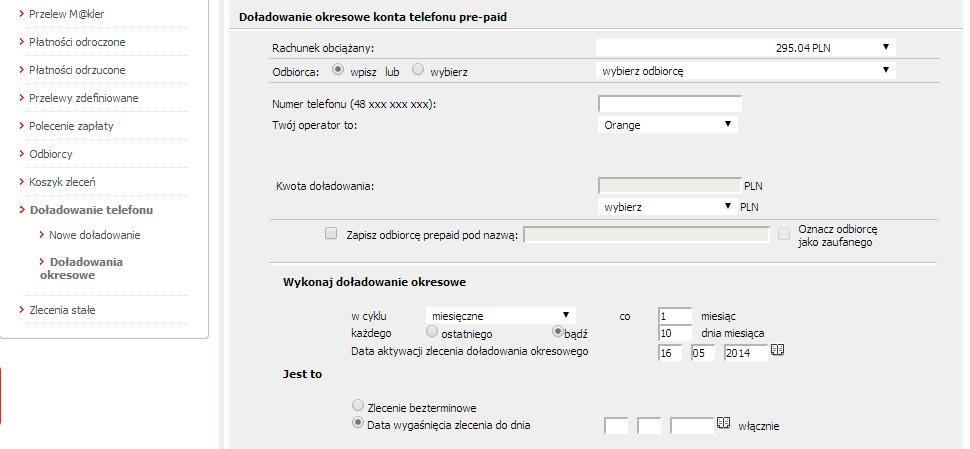 26 W pozycji DOŁADOWANIA OKRESOWE 15, podając wybrane kryteria, ustawisz cykliczne doładowania telefonu.