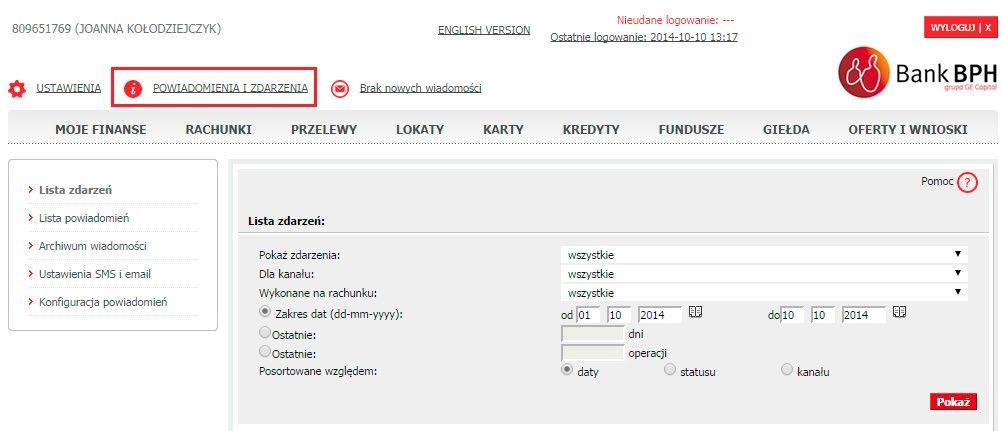 41 17. POWIADOMIENIA I ZDARZENIA W lewym górnym rogu w opcji POWIADOMIENIA I ZDARZENIA w pozycji LISTA ZDARZEŃ 1, dostępny jest Rejestr zdarzeń.