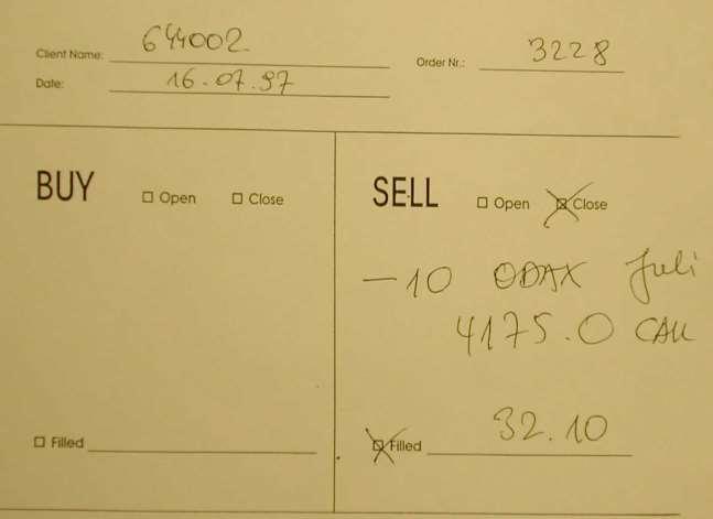 Sprzedaż - w celu zamknięcia pozycji (Close): 10 opcji kupna (CALL) z ceną wykonania K=4175 na indeks DAX