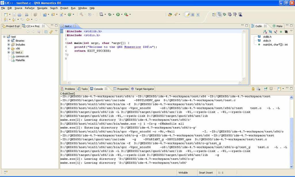 Układ aktualnie wyświetlonych okien tworzy tzw. perspektywę (domyślną perspektywą dla nowych projektów jest C/C++).