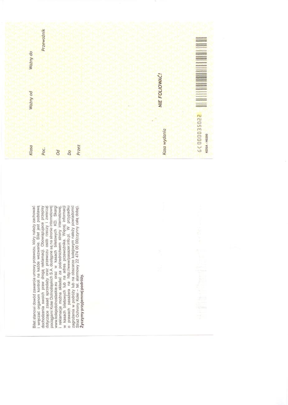 Wzór nr 3 Wzór druku H-0200 stosowanego do wydawania biletów