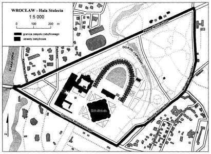 dwa obszary uznane za Pomnik Historii: Wrocław zespół historycznego centrum, którego granica obejmuje historyczne