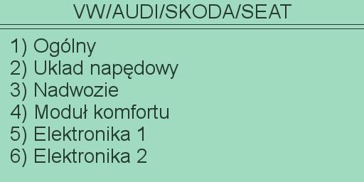 4.1.3 Diagnostyka drzewo funkcji 1) Ogólny 1.1) Silnik 1.2) Skrzynia biegów 1.3) ABS/Hamulce 1.4) Klimatyzacja 1.5) Elektr.Centr 1.6) Poduszki 1.7) Koło kierownicy 1.8) Licznik 1.9) Ogrzew. pomocn. 1.10) Brama-CAN 1.