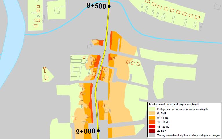 3.2. Naruszenia dopuszczalnych poziomów hałasu w środowisku wraz z zakresem naruszenia Wykonana przez Wielkopolski Zarząd Dróg Wojewódzkich w 2011 roku mapa akustyczna obrazuje zagrożenie środowiska