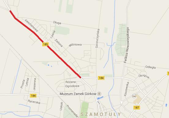 Odcinek 7. DROGA WOJEWÓDZKA NR 185 OD KM 12+800 DO KM 14+600 7.1. Część opisowa 7.1.1. Opis obszaru objętego Programem Analizowany odcinek DW 185 znajduje się w województwie wielkopolskim w powiecie szamotulskim na terenie miasta Szamotuły.
