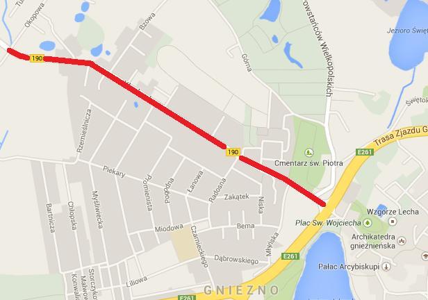 Odcinek 9. DROGA WOJEWÓDZKA NR 190 OD KM 103+900 DO KM 105+500 9.1. Część opisowa 9.1.1. Opis obszaru objętego Programem Analizowany odcinek DW 190 znajduje się w województwie wielkopolskim w powiecie gnieźnieńskim na terenie miasta Gniezno.
