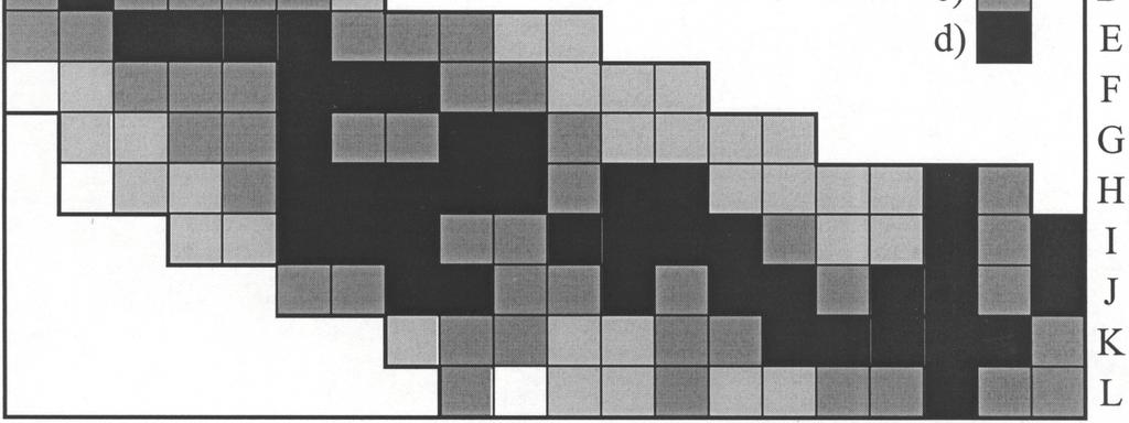 The number of amphibian and reptile species in squares (1 km2) of the San river valley along Otryt mountain ridge and the neighbourhood areas: a) 0 species, b) 1-5 species, c) 6-10 species, d) 11-15