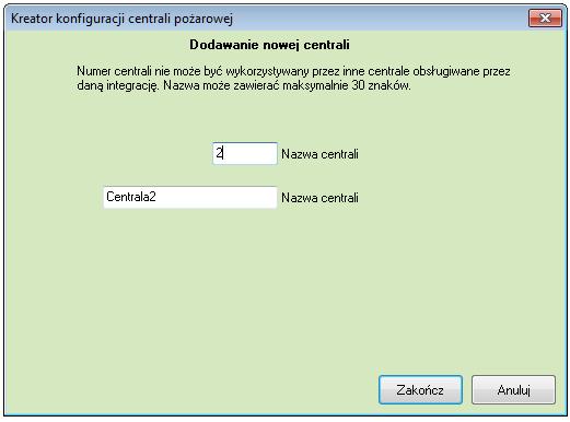 które się pojawi, należy podać numer sieciowy centrali oraz wprowadzić jej nazwę. Nazwa nie może przekraczać 30 znaków. 8.1.