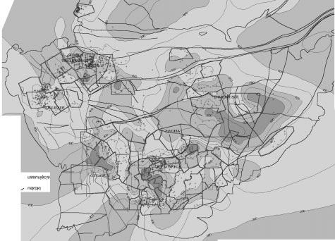 G³êbokoœæ wystêpowania powierzchni O izotermicznej 20 C [m p.p.t.] 300 Izolinie g³ebokoœci wystêpowania powierzchni O izotermicznej 20 C [m p.p.t] Punkty pomiarów temperatury ska³ 300 400 500 600 Granice obszarów kopalñ wêgla kamiennego Uskoki Nasuniêcia nasuniêcie karpackie 0.