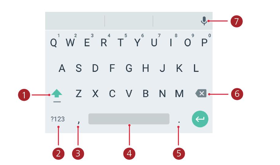 Wpisywanie tekstu standardową metodą systemu Android Dotknij pozycji, aby przełączyć tryby wprowadzania małych i wielkich liter.