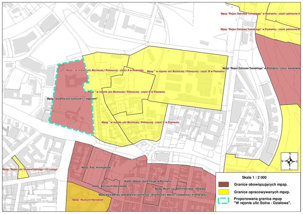 Przystąpienie do sporządzenia mpzp W rejonie ulic Solna - Działowa w Poznaniu sytuacja planistyczna Ustalenia i zapisy obowiązującego mpzp Śródmieście Poznania Centrum 1 - fragment w Poznaniu, w