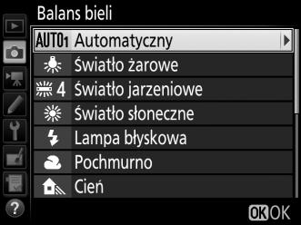 Precyzyjna korekta balansu bieli Przy ustawieniach innych niż K (Wybór temperatury barwowej), balans bieli można precyzyjnie skorygować w celu skompensowania różnych odcieni barwy źródła światła lub