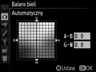 Menu balansu bieli Aby precyzyjnie skorygować balans bieli z menu fotografowania lub menu nagrywania filmów, wybierz Balans bieli i postępuj zgodnie z opisem poniżej.