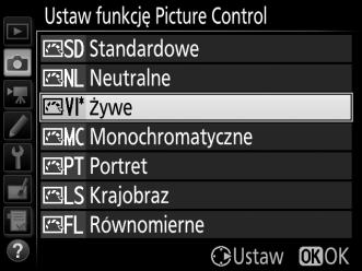 Modyfikowanie ustawień Picture Control Istniejące gotowe i osobiste ustawienia funkcji Picture Control (0 135) można modyfikować pod kątem ich dopasowania do typu scenerii lub zamierzeń twórczych