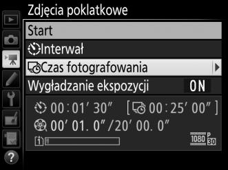 Aby wybrać całkowity czas fotografowania: Wybierz interwał dłuższy od