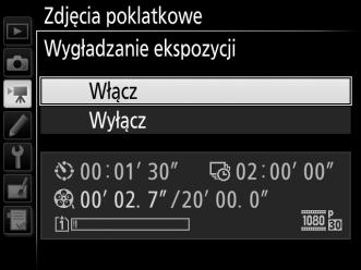 automatyczny dobór ISO jest włączony). 3 Rozpocznij fotografowanie. Wyróżnij Start inaciśnij J. Rejestrowanie zdjęć poklatkowych rozpocznie się po około 3 s.