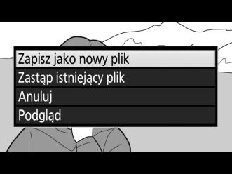 Wyróżnij Zapisz jako nowy plik inaciśnij J, aby zapisać kopię w nowym pliku. Aby zastąpić oryginalny film zmodyfikowaną kopią, wyróżnij Zastąp istniejący plik inaciśnij J.