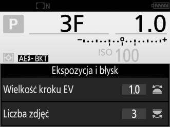 2 Wybierz liczbę zdjęć. Wciskając przycisk BKT, obracaj głównym pokrętłem sterującym, aby wybrać liczbę zdjęć w sekwencji braketingu.