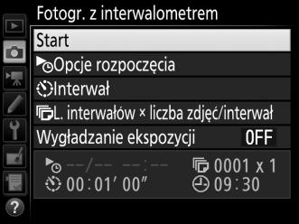 Przed rozpoczęciem fotografowania z użyciem interwalometru zrób zdjęcie próbne z bieżącymi ustawieniami i obejrzyj rezultaty na monitorze.