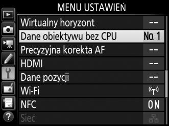 Aparat może przechowywać dane dla maksymalnie dziewięciu obiektywów bez procesora.