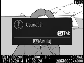 Usuwanie niepotrzebnych zdjęć Aby usunąć zdjęcie aktualnie wyświetlane na monitorze, naciśnij przycisk O (Q). Zwróć uwagę, że usuniętych zdjęć nie można odzyskać. 1 Wyświetl zdjęcie.