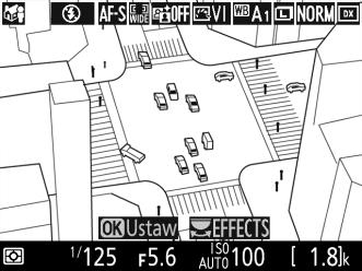 i Efekt miniatury 1 Wybierz podgląd na żywo. Naciśnij przycisk a. Na monitorze pojawi się widok przez obiektyw. Przycisk a 2 Ustaw pole AF.