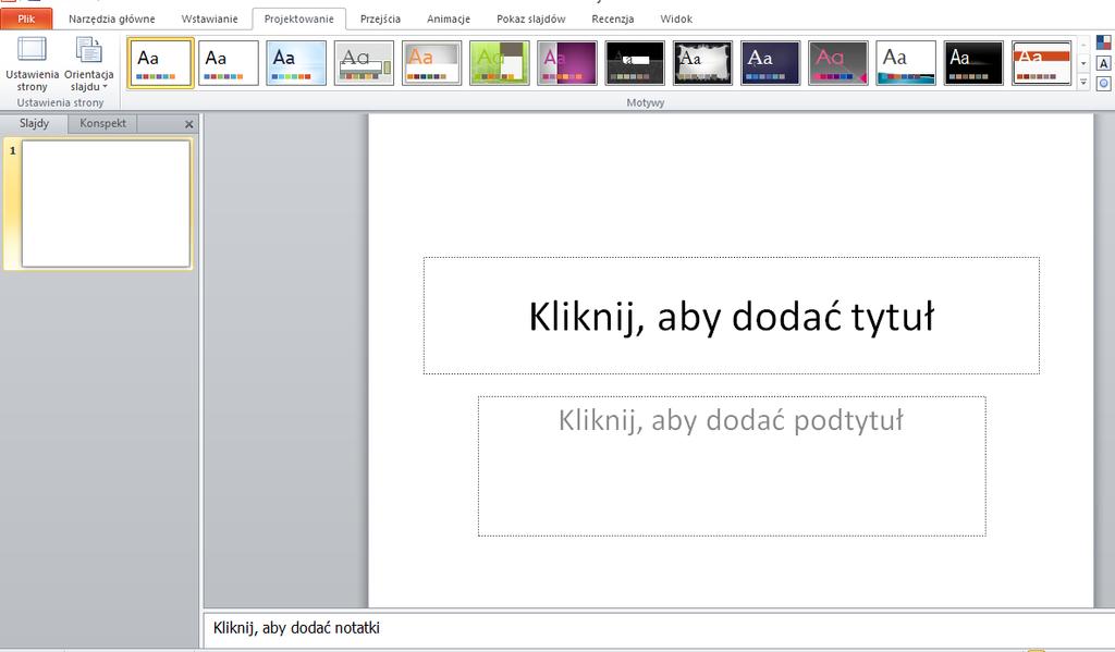 [2/21] PowerPoint Wybór stylu graficznego Pierwszym krokiem jest wybranie stylu graficznego jakiego użyjemy w naszej prezentacji, aby wyglądała ona ładnie, schludnie i przejrzyście.