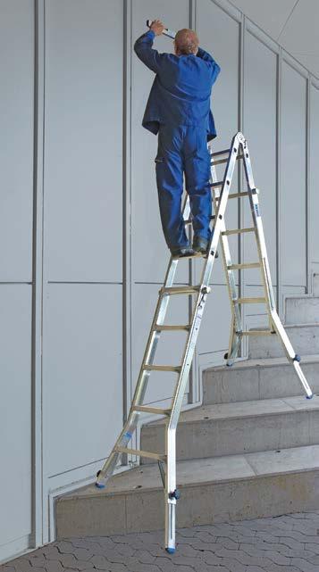 8 STABILO Professional Przegubowa drabina teleskopowa z regulowanymi nogami 3 Trzyelementowa, aluminiowa drabina teleskopowa, idealna do prac na klatkach schodowych.