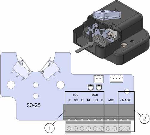 Ustawienie Standardowy NF Ustawienie Normalnie zamknięty WH25M instrukcja dla wersji LR/LI ręcznej z magnesem (bezpośrednie zasilanie magnesu 24 V DC) Położenie mikroprzełączników położenia przegrody