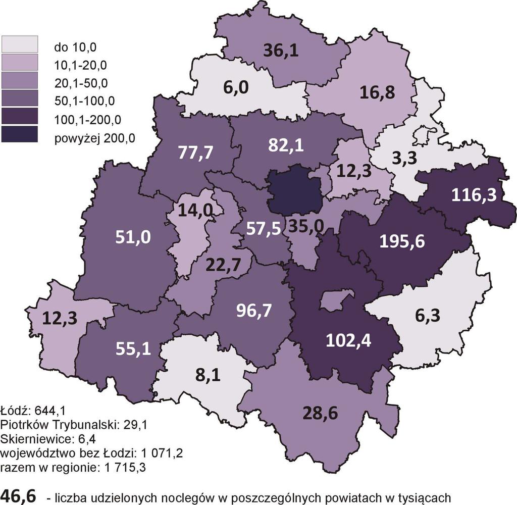 Ogólna charakterystyka ruchu turystycznego w Łodzi i w województwie łódzkim w 2016 roku dla powiatu poddębickiego, na terenie którego dynamicznie rozwijają się obiekty noclegowe związane z uzyskanym