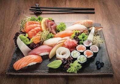 x1, nigiri shrimp x1, nigiri sea bream x1, hoso tuna x6, futo baked salmon x 6, california baked salmon x8...89 ZESTAW SEPTYMA ZESTAWY SUSHI SUSHI SETS... ZESTAW SEKSTA (1-2 osoby) 22szt.