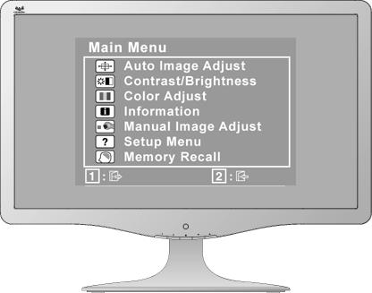 VA1931wa Menu główne I elementy sterujące OSD Przedni panel sterowania Pokazany szczególowo ponizej Wyświetla ekran sterowania dla wybranego parametru.