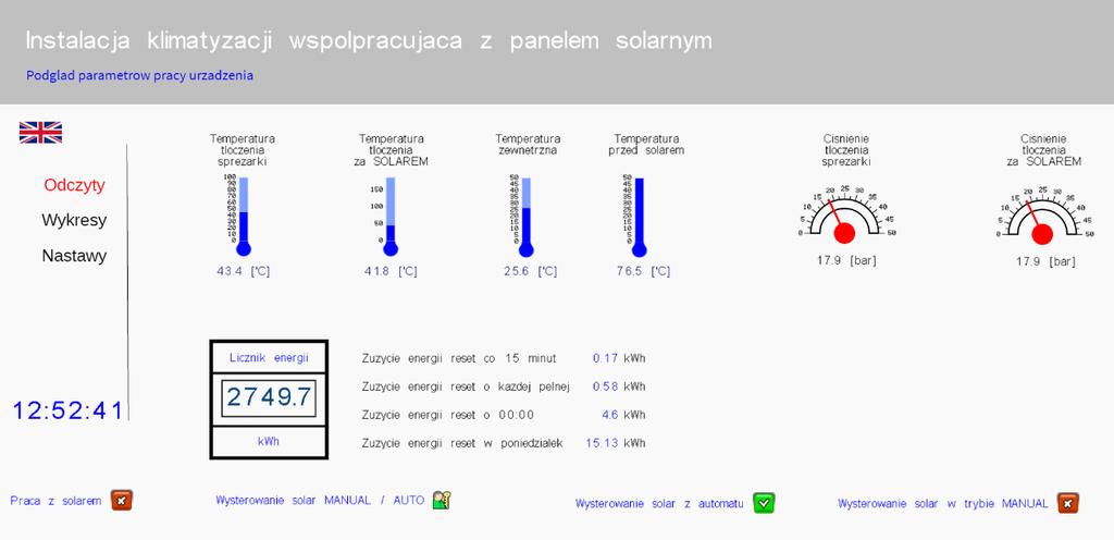 Odczyty z czujników temperatury i ciśnienia przesyłane są do sterownika ELP11R32.