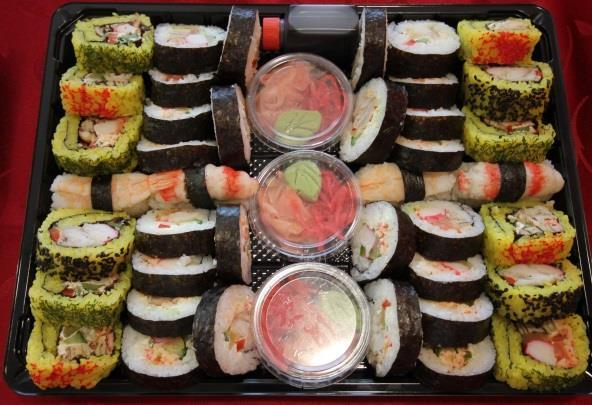 BUFET- JAPOŃSKI STÓŁ W GPP LUB U KLIENTA Cena jedneg kawałka SUSHI: NIGIRI 3 PLN, FUTOMAKA- URAMAKA - 2 PLN, HOSOMAKA 1,5 PLN.