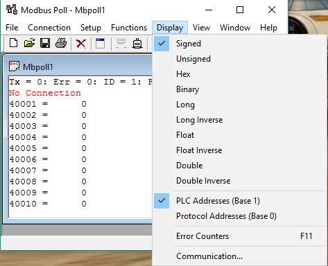 Protokół Modbus RTU / Sieć Protokół Modbus RTU Znaczenie wartości rejestrów Projekcja * dwójkowa IN: 1111 1111 * szesnastkowa HEX: FF * dziesiętny DEC: 255 Typy zmiennych * OOL - wartość bitowa (1