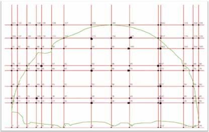 Nr 7 PRZEGLĄD GÓRNICZY 31 Rys. 8. Siatka punktów służących do wyznaczenia izotach Fig. 8. Grid of points required to determine the isotach lines Rys. 9.