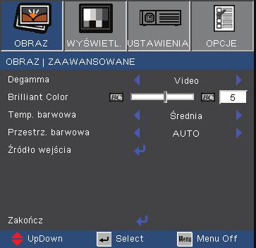Elementy sterowania użytkownika Obraz Zaawansowane Źródło wejścia Włączenie źródeł wejścia.